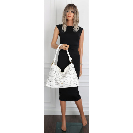 Torebka damska worek shopper pojemna na ramię ażurowa torba EC6272 Biała