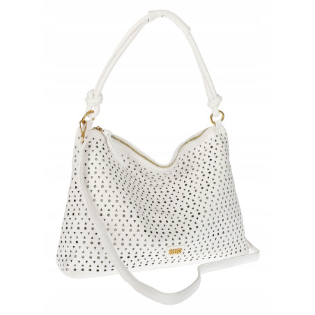 Torebka damska worek shopper pojemna na ramię ażurowa torba EC6272 Biała