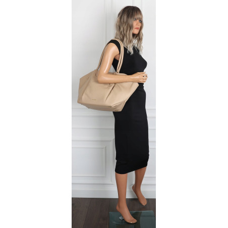 Torebka damska shopperka pojemna na ramię klasyczna torba RS5022 Beżowa