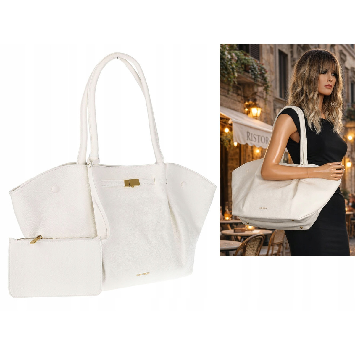 Torebka damska shopperka pojemna na ramię klasyczna torba A4 RS5022 Biała