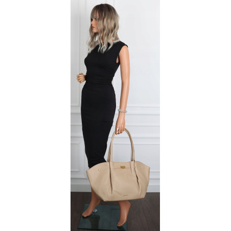 Torebka damska shopperka pojemna na ramię klasyczna torba RS5022 Beżowa