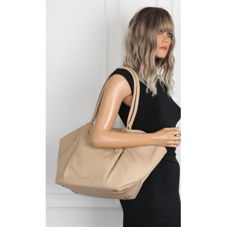 Torebka damska shopperka pojemna na ramię klasyczna torba RS5022 Beżowa