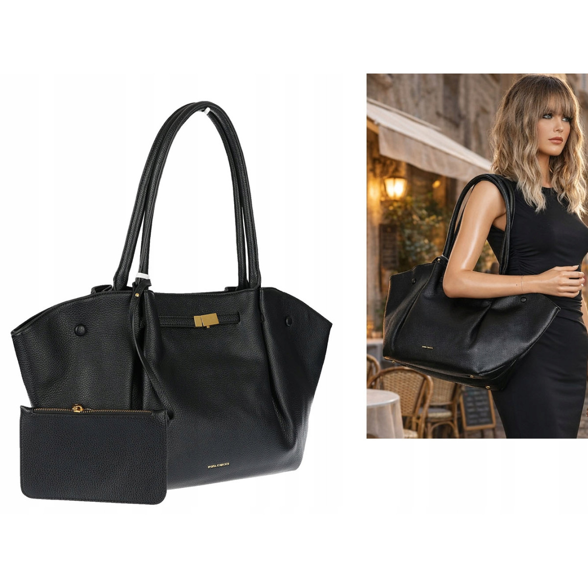 Torebka damska shopperka pojemna na ramię klasyczna torba RS5022 Czarna