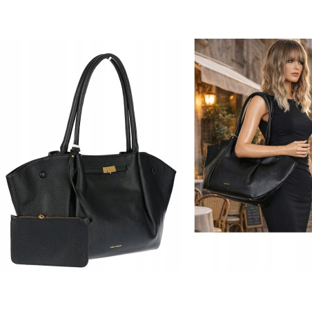 Torebka damska shopperka pojemna na ramię klasyczna torba RS5022 Czarna