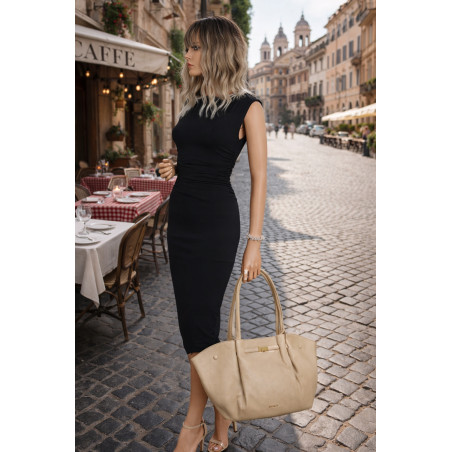 Torebka damska shopperka pojemna na ramię klasyczna torba RS5022 Beżowa