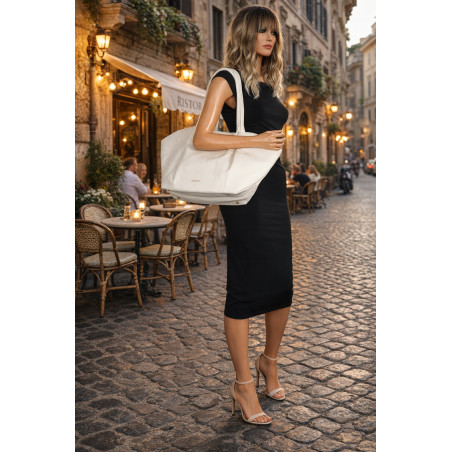 Torebka damska shopperka pojemna na ramię klasyczna torba A4 RS5022 Biała