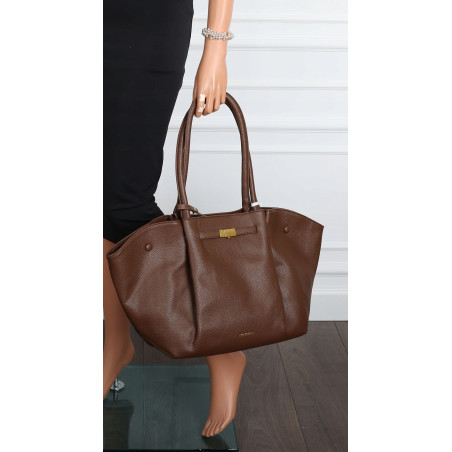 Torebka damska shopper pojemna na ramię klasyczna torba RS5022 Czekoladowa