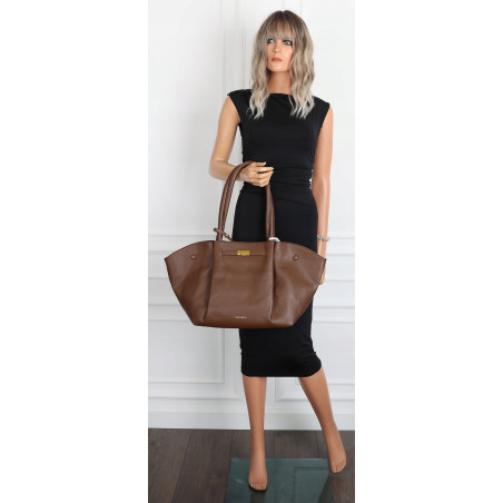 Torebka damska shopper pojemna na ramię klasyczna torba RS5022 Czekoladowa