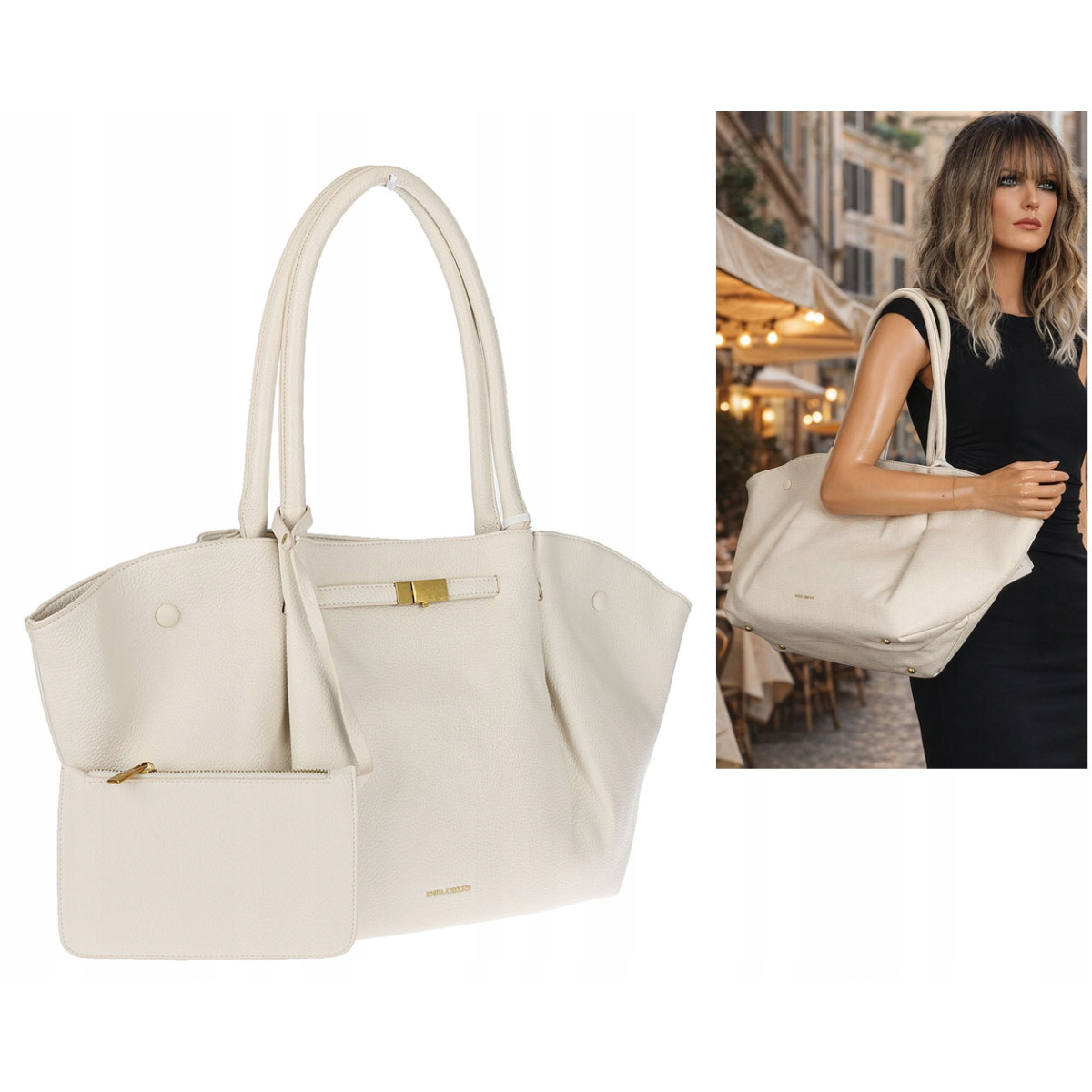 Torebka damska shopperka pojemna na ramię klasyczna torba RS5022 Beżowa