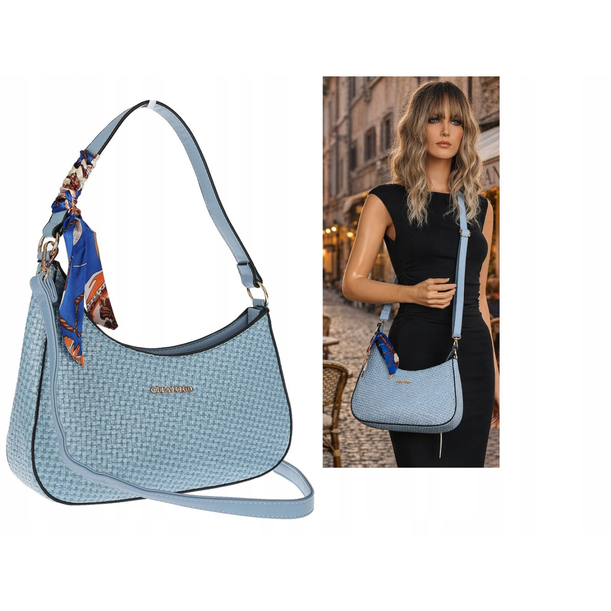 Torebka damska listonoszka kuferek klasyczna na ramię CH3360 Niebieska