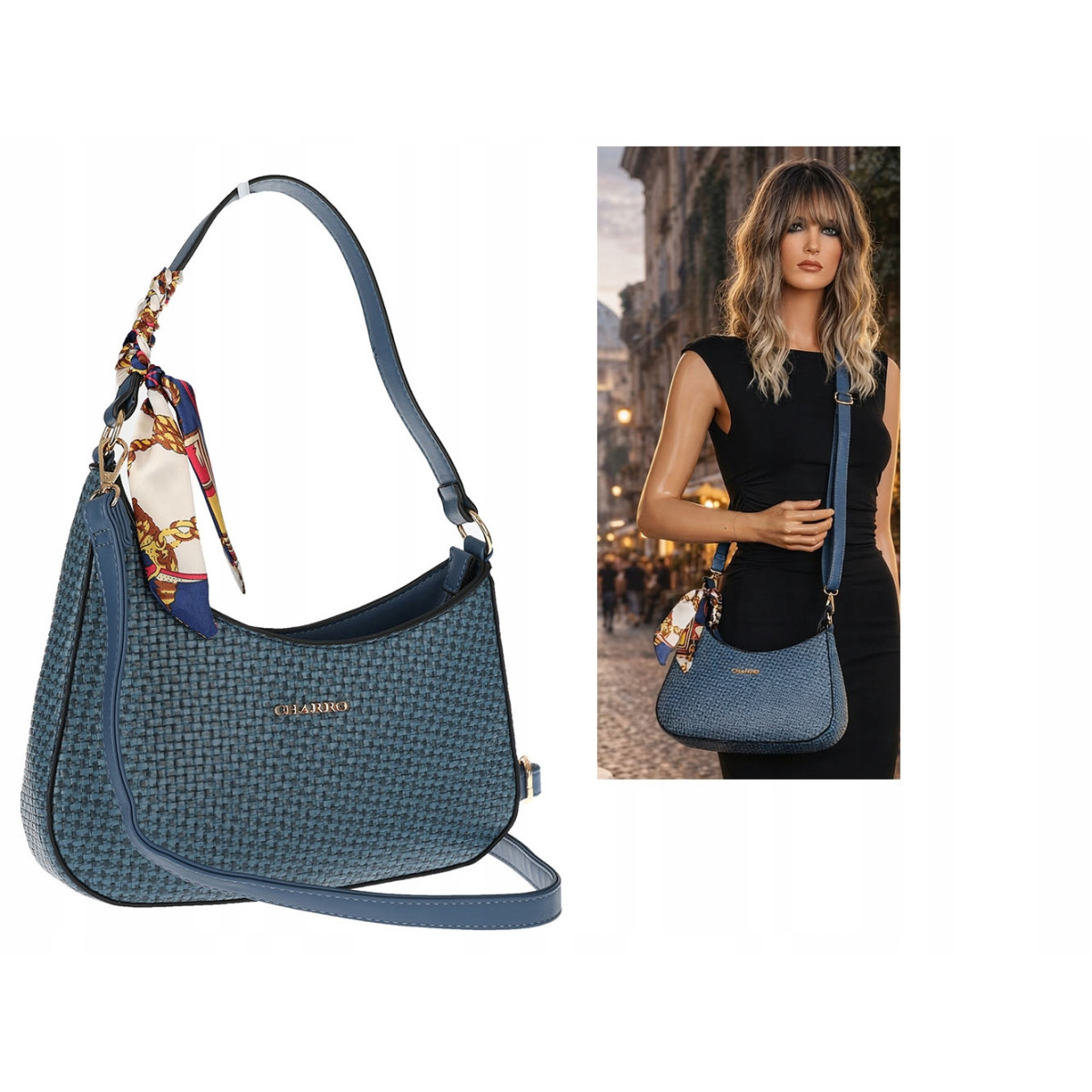 Torebka damska listonoszka kuferek klasyczna na ramię CH3360 Granatowa