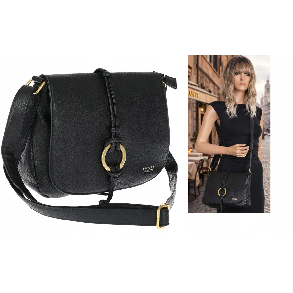 Torebka damska listonoszka pojemna na ramię klasyczna torba CC80733 Czarna