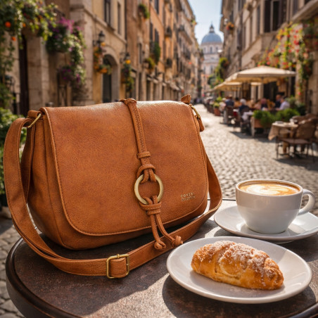 Torebka damska listonoszka pojemna na ramię klasyczna torba CC80733 Brązowa