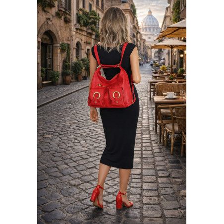 Torebka Damska Shopper Plecak Miejska 2w1 Worek na Ramię EC3165 Czerwona