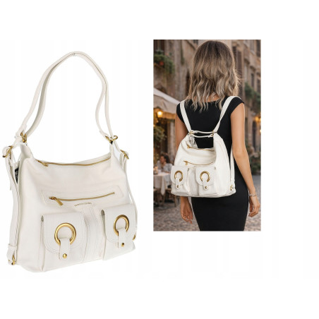 Torebka Damska Shopper Plecak Miejska 2w1 Worek na Ramię EC3165 Biała