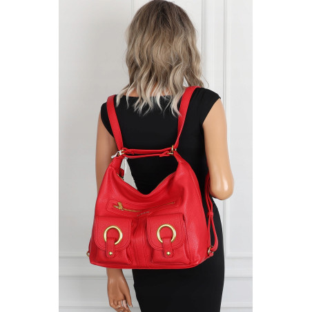 Torebka Damska Shopper Plecak Miejska 2w1 Worek na Ramię EC3165 Czerwona