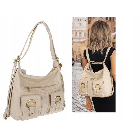 Torebka Damska Shopper Plecak Miejska 2w1 Worek na Ramię EC3165 Beżowa