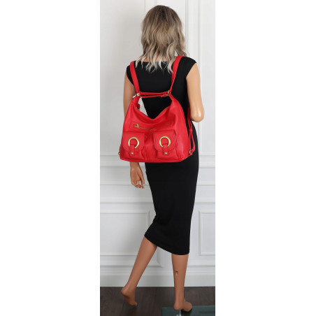 Torebka Damska Shopper Plecak Miejska 2w1 Worek na Ramię EC3165 Czerwona