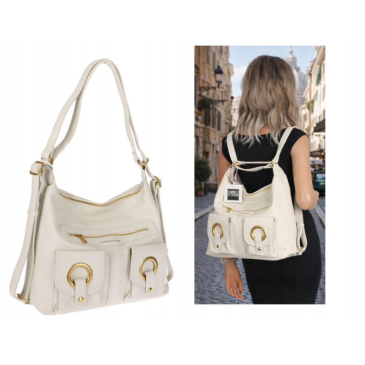 Torebka Damska Shopper Plecak Miejska 2w1 Worek na Ramię EC3165 Beżowa