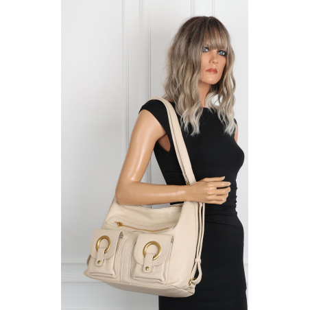 Torebka Damska Shopper Plecak Miejska 2w1 Worek na Ramię EC3165 Beżowa