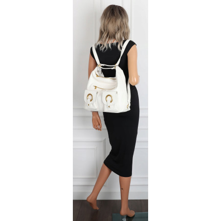 Torebka Damska Shopper Plecak Miejska 2w1 Worek na Ramię EC3165 Biała