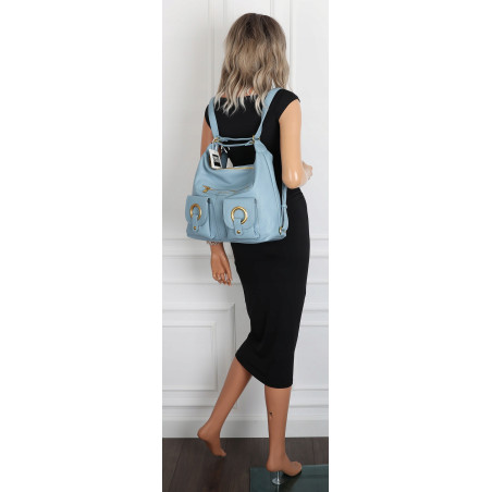 Torebka Damska Shopper Plecak Miejska 2w1 Worek na Ramię EC3165 Niebieska