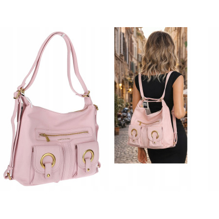 Torebka Damska Shopper Plecak Miejska 2w1 Worek na Ramię EC3165 Różowa
