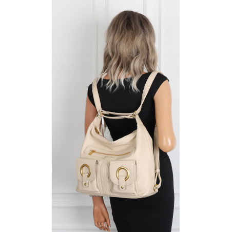 Torebka Damska Shopper Plecak Miejska 2w1 Worek na Ramię EC3165 Beżowa