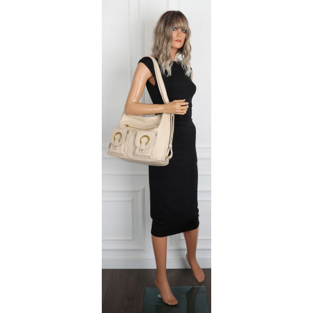 Torebka Damska Shopper Plecak Miejska 2w1 Worek na Ramię EC3165 Beżowa