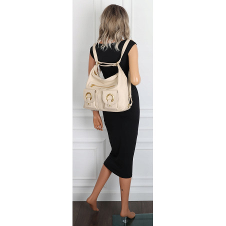 Torebka Damska Shopper Plecak Miejska 2w1 Worek na Ramię EC3165 Beżowa