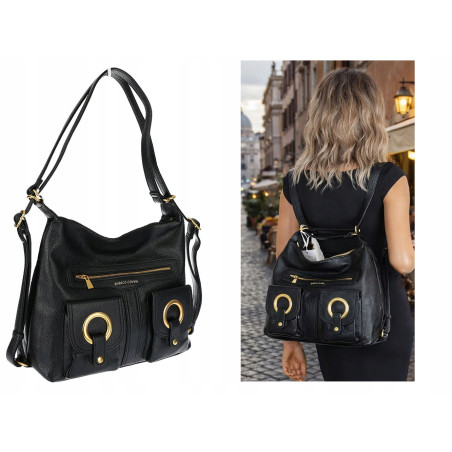 Torebka Damska Shopper Plecak Miejska 2w1 Worek na Ramię EC3165 Czarna