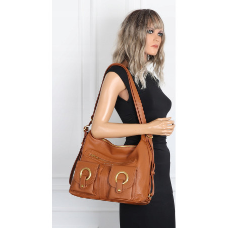 Torebka Damska Shopper Plecak Miejska 2w1 Worek na Ramię EC3165 Brązowa