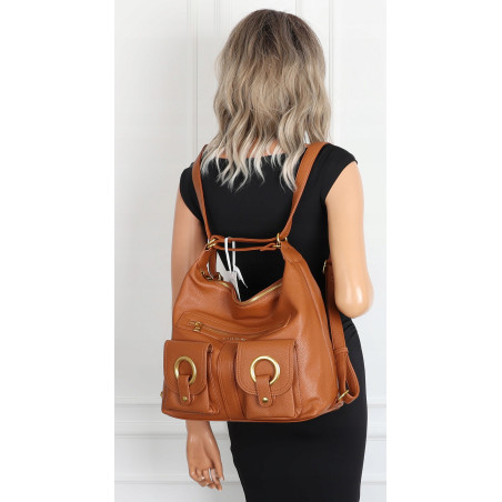 Torebka Damska Shopper Plecak Miejska 2w1 Worek na Ramię EC3165 Brązowa