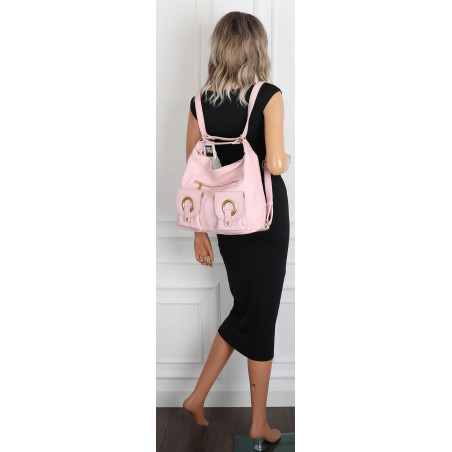 Torebka Damska Shopper Plecak Miejska 2w1 Worek na Ramię EC3165 Różowa