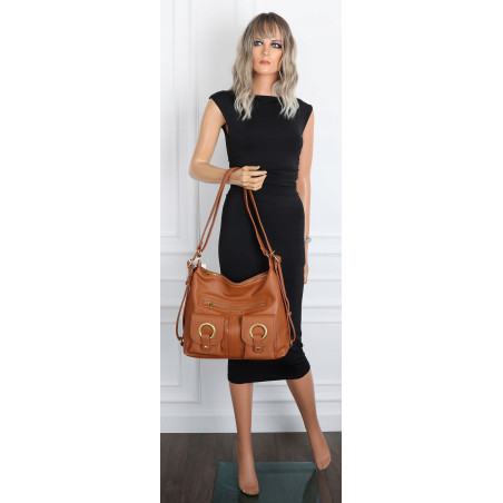 Torebka Damska Shopper Plecak Miejska 2w1 Worek na Ramię EC3165 Brązowa