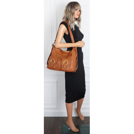 Torebka Damska Shopper Plecak Miejska 2w1 Worek na Ramię EC3165 Brązowa