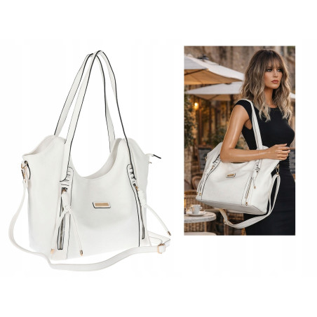 Torebka Damska Worek Shopper Modna Torba na Ramię duża pajemna CH2163 Biała