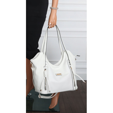 Torebka Damska Worek Shopper Modna Torba na Ramię duża pajemna CH2163 Biała