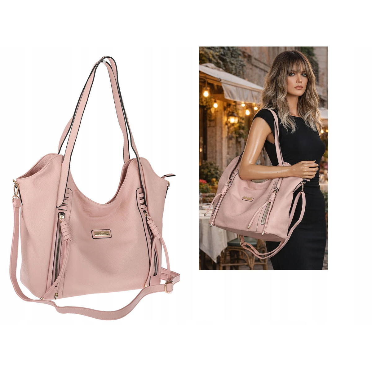 Torebka Damska Worek Shopper Torba na Ramię duża pajemna CH2163 Różowa