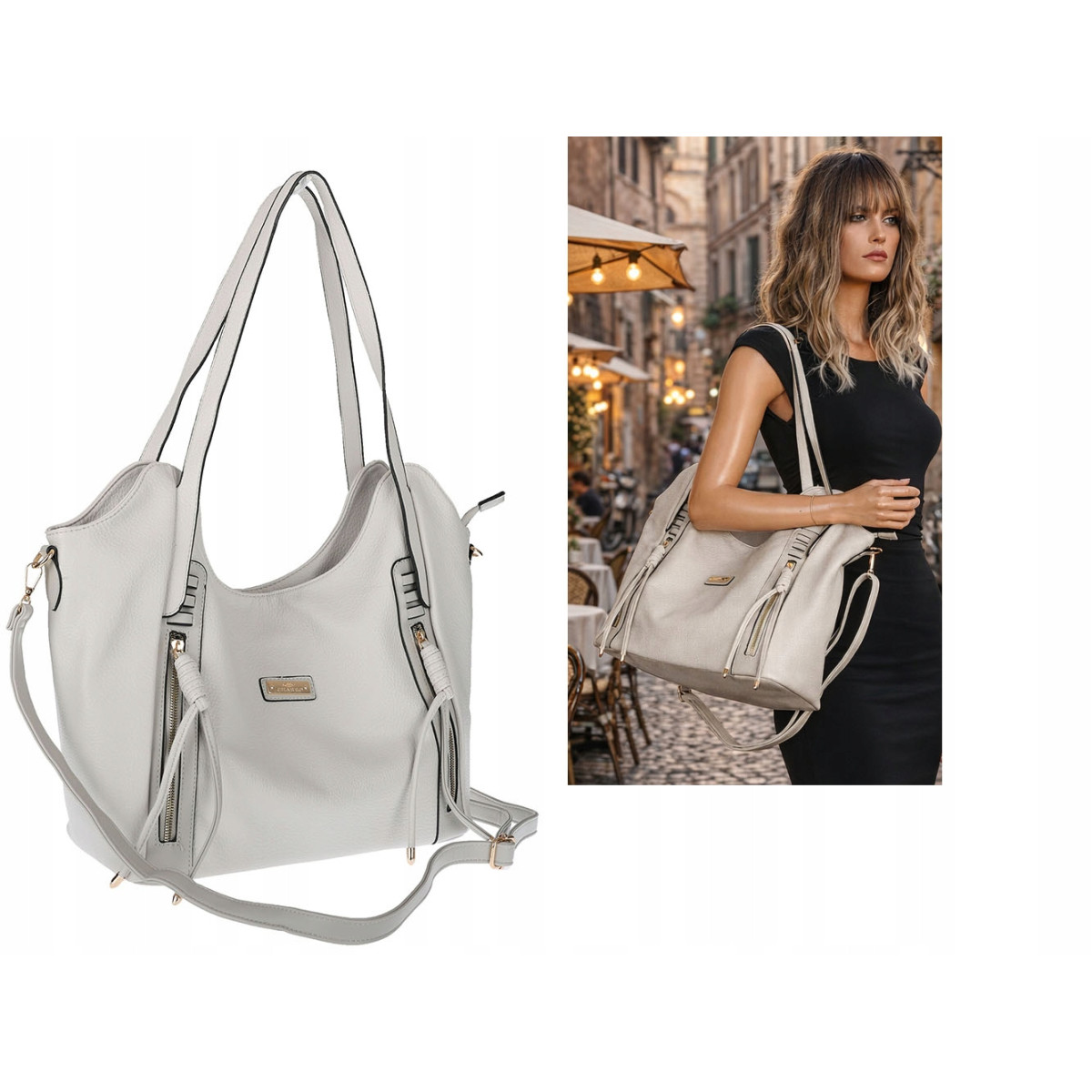 Torebka Damska Worek Shopper Torba na Ramię duża pajemna CH2163 Szara