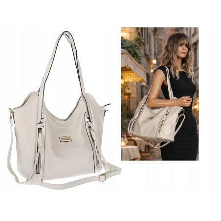 Torebka Damska Worek Shopper Torba na Ramię duża pajemna CH2163 Beżowa