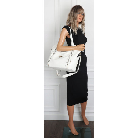 Torebka Damska Worek Shopper Modna Torba na Ramię duża pajemna CH2163 Biała