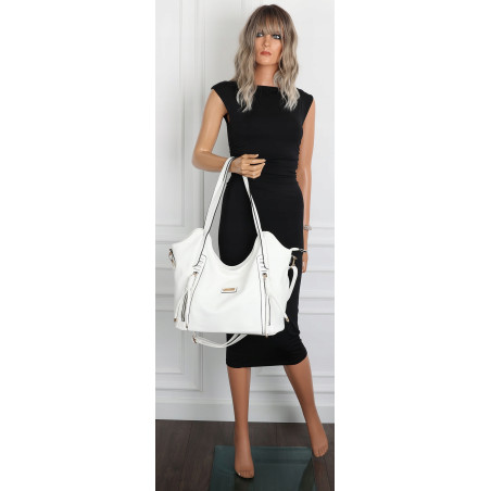 Torebka Damska Worek Shopper Modna Torba na Ramię duża pajemna CH2163 Biała