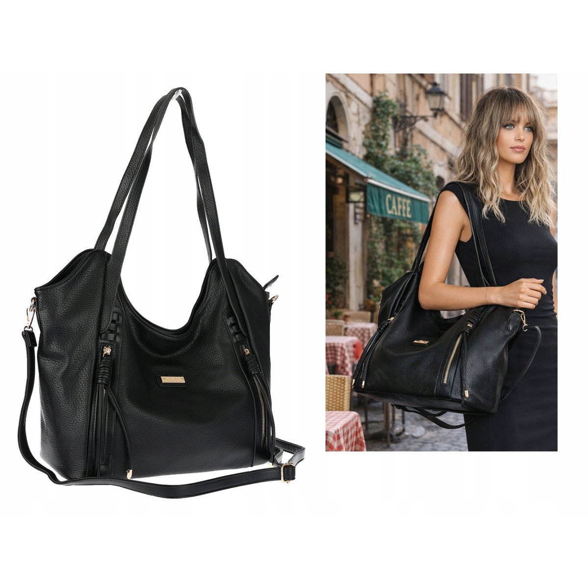 Torebka Damska Worek Shopper Torba na Ramię duża pajemna CH2163 Czarna