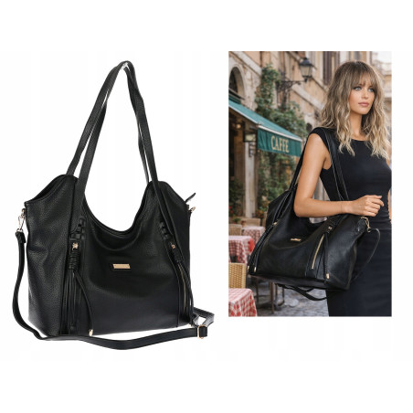 Torebka Damska Worek Shopper Torba na Ramię duża pajemna CH2163 Czarna