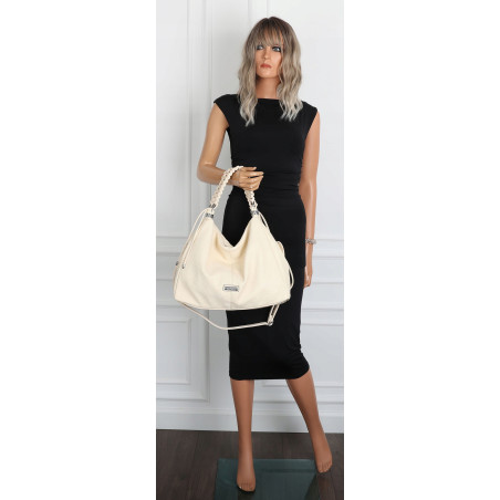 Torebka damska worek listonoszka A4 pojemna torba na ramię CH819 Beżowa
