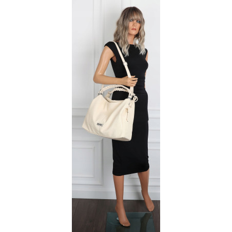 Torebka damska worek listonoszka A4 pojemna torba na ramię CH819 Beżowa