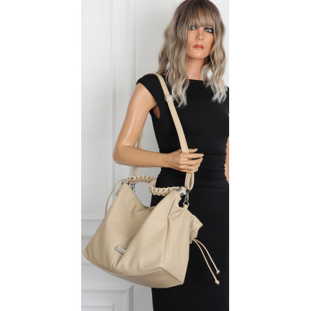 Torebka damska worek listonoszka A4 pojemna torba na ramię CH819 Beżowa