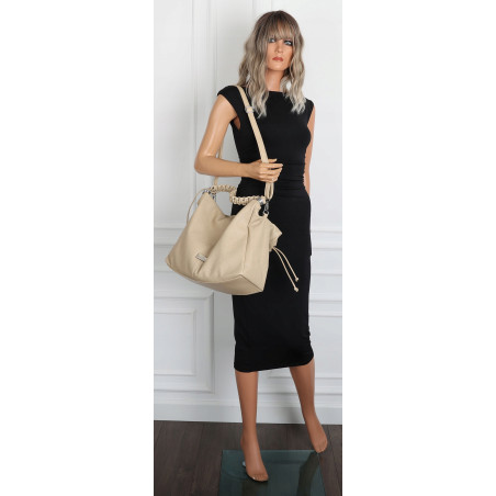 Torebka damska worek listonoszka A4 pojemna torba na ramię CH819 Beżowa