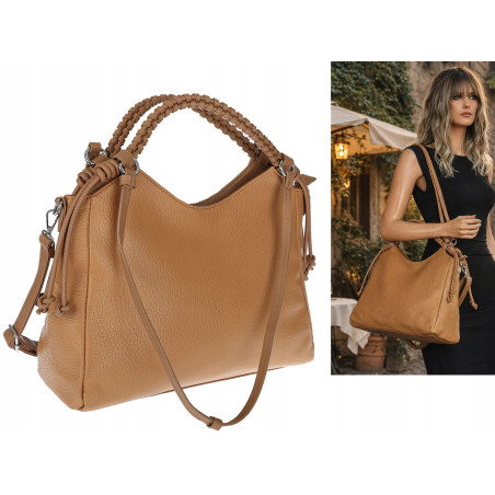 Torebka damska shopper pojemna listonoszka na ramię torba MC599 Brązowa